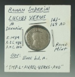 Roman Imperial Lucius Verus 161 – 169 AD Silver Denarius F