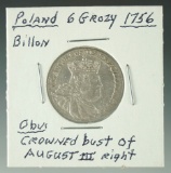 1756 Poland 6 Grozy Billion Crowned Bust of August III F Details