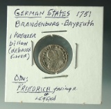 German States Brandenburg-Bayreuth 1751 Billion 1 Kreuzer XF