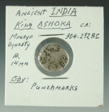 Ancient India King Ashoka Maurya Dyansty 14 mm Silver 304 – 252 BC VG