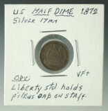 1872 Seated Liberty Half Dime VF Details Environmental Damage