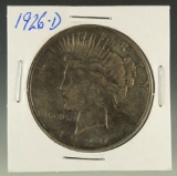 1926-D Peace Silver Dollar VF Damaged Writing on Reverse
