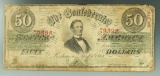 Confederate April 6th 1863 50 Dollar Note May 183 Stamped in Upper Right VG