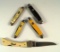 Five vintage pocket knives all made by Imperial knife company, largest is 4