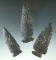 Set of three Coshocton Flint Archaic Cornernotch Knives, largest is 3 7/8
