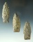 Set of three Paleo Lances, one is stemmed. Largest is 2 7/8