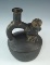 Imperial Inca high fired gunmetal blackwear Bird Wistle pottery vessel, Provincial Chimu/Inca.