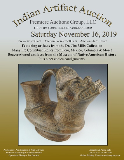 Museum Indian Artifact Auction!  Premiere Auctions