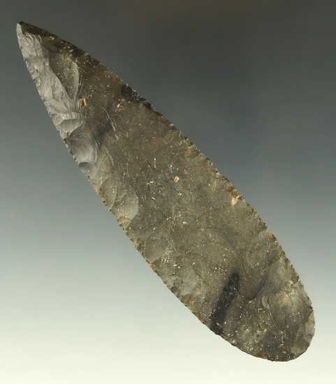 4 and 1/2" Coshocton Flint Leaf Blade found in Delaware County Ohio. Ex. Dr. Jim Mills.