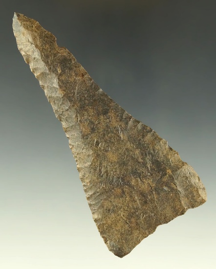 Excellent flaking! 4 3/16" well patinated Archaic Knife found in southern Ohio. Ex. Dr. Jim Mills.
