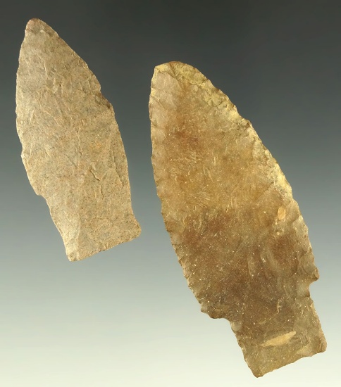 Pair of Stemmed Paleo Lanceolate points found in Ohio, largest is 2 13/16".