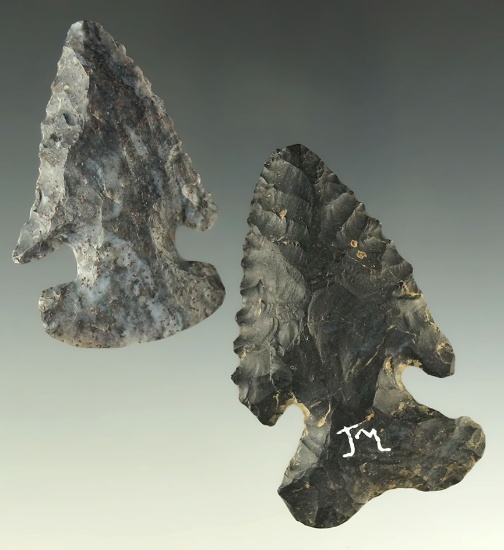 Pair of Coshocton Flint Archaic Thebes Bevels found in Ohio - largest is 2 3/8".