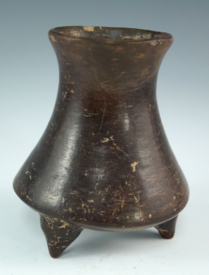 4 1/2" tall tri-leg pottery vessel. Highly polished brownware. Corobici culture, Costa Rica. Intact.