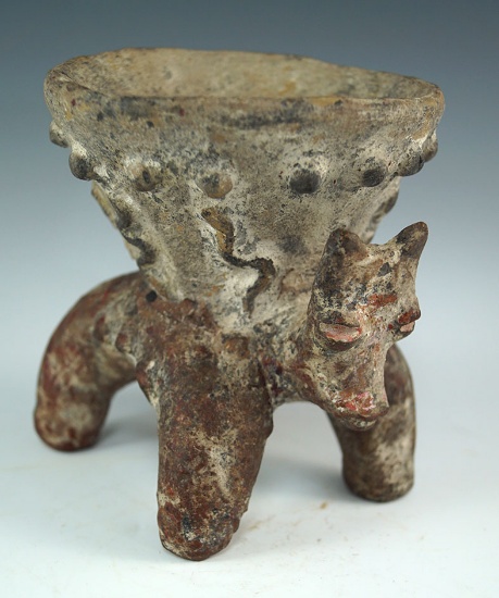 Standing dog effigy with decorated bowl on its back.  4 1/2" high. From Chapala, Jalisco Mexico.
