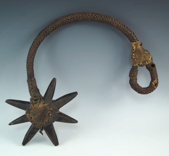 Rare and nice! Hard to find 8 prong star-shaped stone head weapon with original handle. Peru.