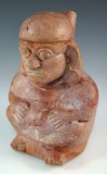 Moche culture human effigy dignitary stirrup handled water bottle found in Peru. Bennett COA.