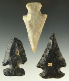 Set of three nice Ohio arrowheads, largest is 2 7/8