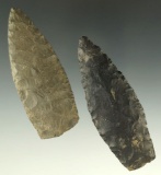 Pair of Coshocton Flint Paleo Lanceolate found in Ohio, largest is 3 3/16