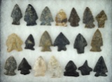 Excellent set of 20 assorted Ohio arrowheads, largest is 1 1/2