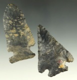 Pair of Coshocton Flint Archaic Cornernotch points found in Ohio. Largest is 2 13/16