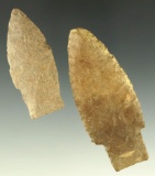 Pair of Stemmed Paleo Lanceolate points found in Ohio, largest is 2 13/16