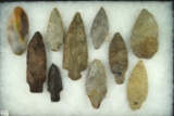 Set of 10 Flint points and knives, largest is 4 1/2