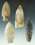 Set of four Paleo Lances found in Ohio, largest is 2 7/8