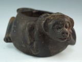 Mayan blackware monkey effigy bowl that is 5 1/2