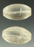 Pair of Olmec quartz crystal cocoa pod effigy beads - 1 3/8
