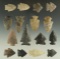 Set of 16 Assorted Archaic Period Ohio Arrowheads, largest is 2 1/4