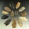 Set of 13 Assorted Arrowheads found in Ohio, largest is 2 5/8
