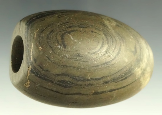 2 1/2" Archaic Elongated Ball Bannerstone - Franklin Co., Ohio. Ex. Copeland, Haulman, Helman.