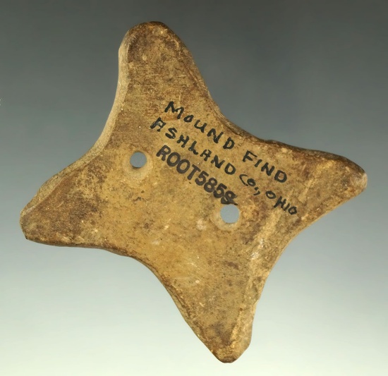 2 1/2" Sandstone Hopewell Reel Gorget found in Ashland Co., Ohio. Ex. Col. Raymond Vietzen.