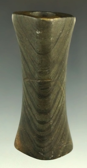Rare style 3 1/4" Archaic Hourglass Bannerstone found in Stark Co., Ohio. Ex. Jan Sorganfrei.