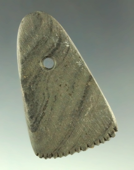 Miniature 1 5/8" Ft. Ancient Fringed Pendant - Delaware Co., Ohio. Ex. Meuser, Shipley, Pictured.