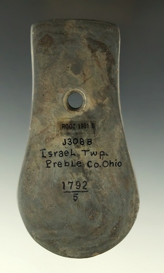 4 5/8" Adena Keyhole Pendant - Preble Co., Ohio. Ex. Dr. Gordon Meuser, #1792/5,  Pictured.