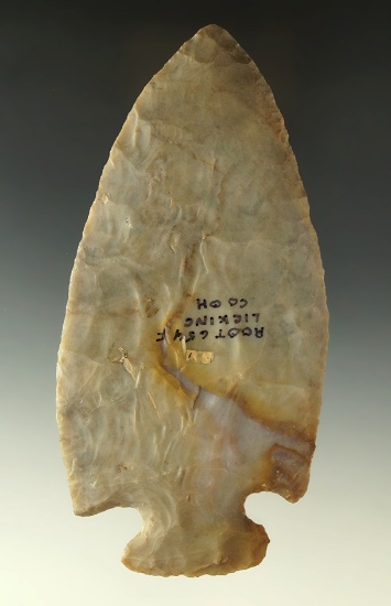 5 5/8" Hopewell Spear - Flint Ridge Flint,  Licking Co., Ohio. Ex. Gilbert Dilley Collection.