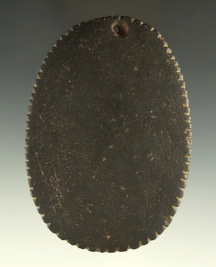 4 5/16" Mississippian Oval Pendant - tallied and grooved Found in Scioto Co., Ohio. Tom Davis COA.