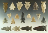 Group of 19 Assorted Ohio Arrowheads made from various materials, largest is 2 13/16