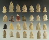 Group of 28 Archaic Period Sidenotch Arrowheads, largest is 1 15/16