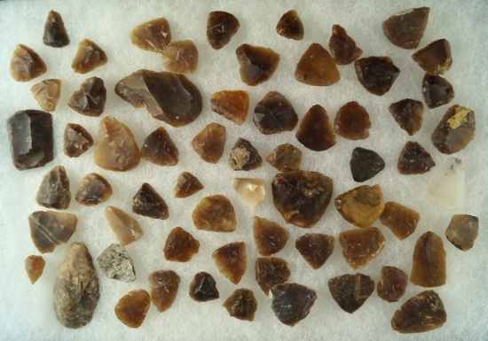 Large group of thumb scrapers, most are knife River Flint found in the Dakotas. Largest is 2 1/16".