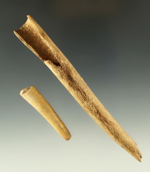 Ex. Museum! Pair of antler Tip artifacts including a conical projectile point and  knapping tool.