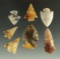 Set of seven assorted Columbia River arrowheads made from nice material in very good condition.