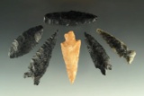 Set of six arrowheads found near Fort Rock Oregon, all are in nice condition. Largest is 2 3/16