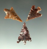 Set of three Columbia River Gempoints found in Oregon, largest is 13/16