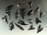 Group of 18 obsidian artifacts found in Oregon, largest is 2 1/8