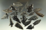 Group of 20 assorted obsidian arrowheads found in Nevada. Largest is 2 13/16