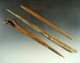 Set of three large bone awls/hairpins found  near the Wakemap mound at the Columbia River.