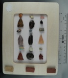 Framed set of artifacts found at a site in Arizona.