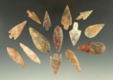 Set of 14 African Neolithic arrowheads from the northern Sahara desert region. Largest is 1 3/4